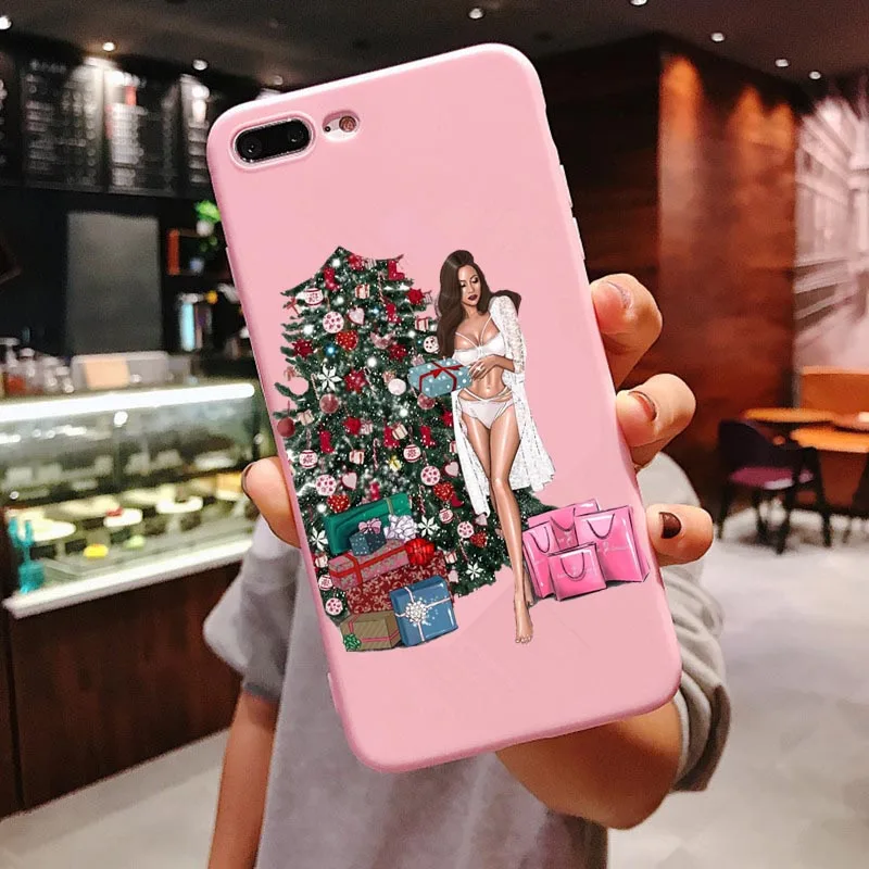Веселый Рождественский чехол Vogue girl для iPhone 11 Pro Max новогодний розовый мягкий чехол для телефона с лосем для iPhone X 6 6S 7 8 Plus Xs XR XS MAX - Цвет: PINK TPU