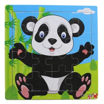 

4Pcs Cartoon Panda Animal Wooden Jigsaw Puzzle Boards Kids Educational Toy Gift Cartoon animal pattern with non-toxic paints