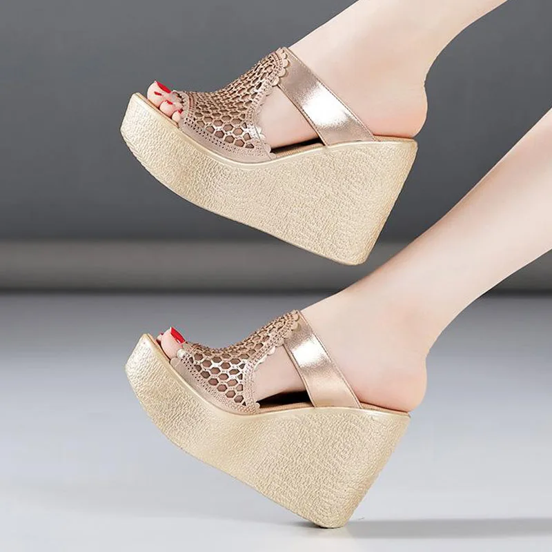 Women High Heels High Heel Sandals For Women Summer Peep Toe Lace Mesh Wedge Heels Sandal
