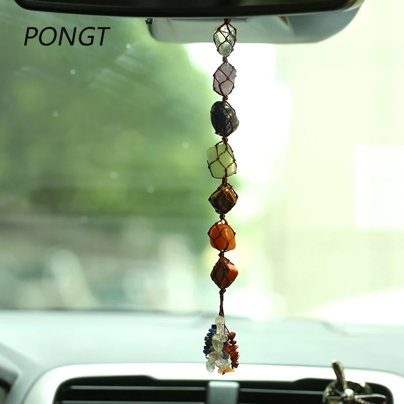 

Natural Stone Reiki 7 Chakra Car Hanging Decoration Healing crystal Tassel Spiritual Meditation Hanging Window Home Decorate