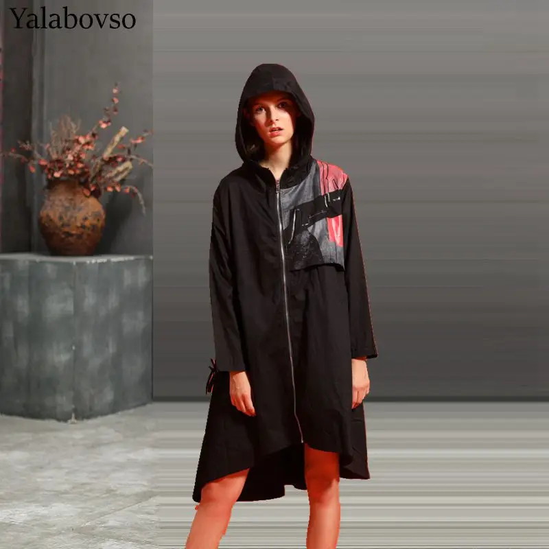 

2019 Autumn plus size women vintage Trench women dress Knee-Length coat with printing women coats for women A0AZ40