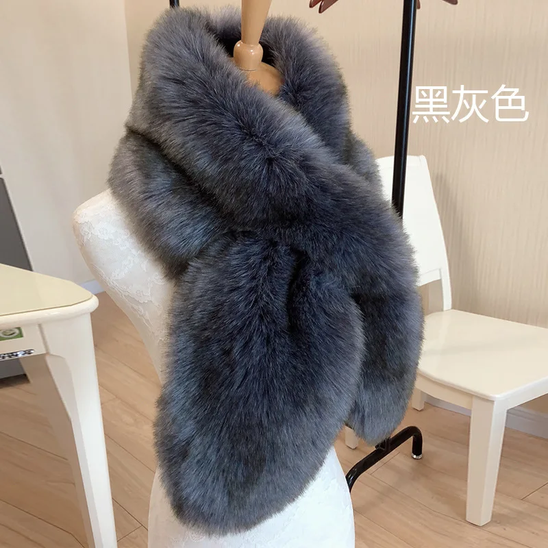black gray 110cm Модные вечерние накидки, вечерняя накидка из искусственного меха, кружевное покрывало, теплый большой платок, Зимний свадебный плащ, свадебные аксессуары, женский меховой палантин - Цвет: black gray 110cm