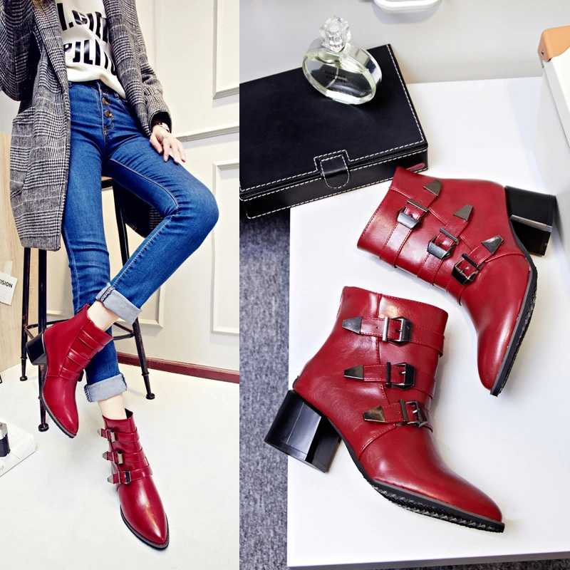 

Women High Heel Boots Winter Woman Ankle Shoes Warm Ladies Casual Shoe Buckle Round Toe Platform 2019 New Fashion Free Shipping