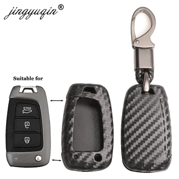Keyforkess custodia protettiva per chiave in fibra di Silicone per Hyundai Elantra Solaris 2016-2019 3/4 pulsanti pieghevole custodia in carbonio chiave a distanza