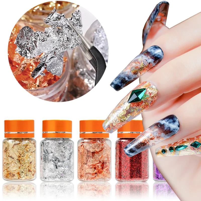 Gold Silver Copper Rose Gold Nail Art Foil Set - Foil Flakes