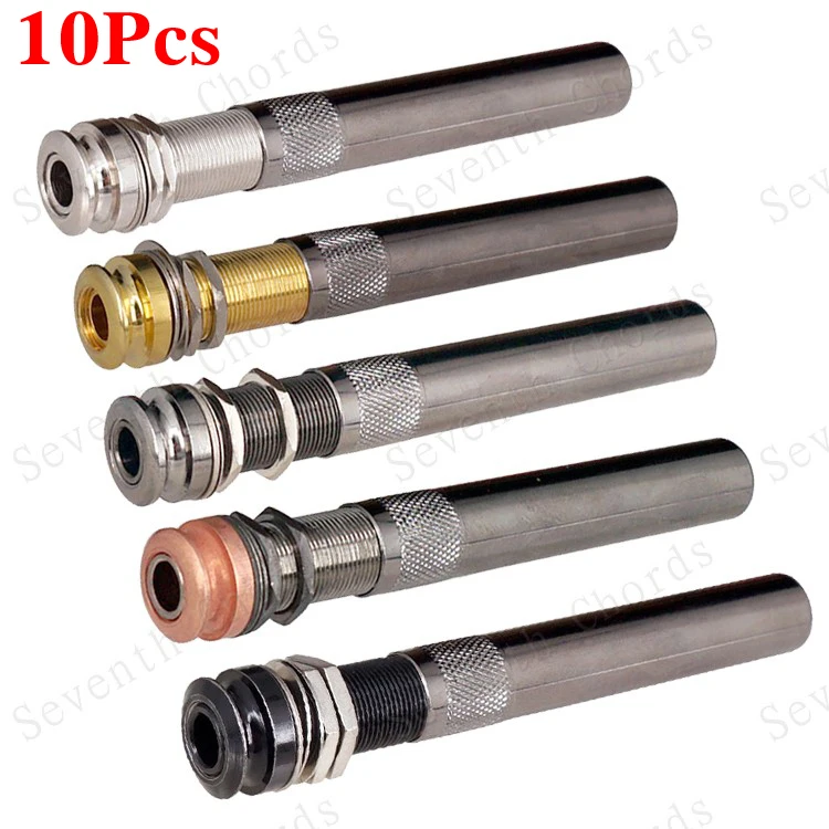 

10 Pcs Brass 6.35mm Guitar Bass End Pin EndPin output Input Jack Pickup Plug Socket With Long Threaded bushing Sleeve