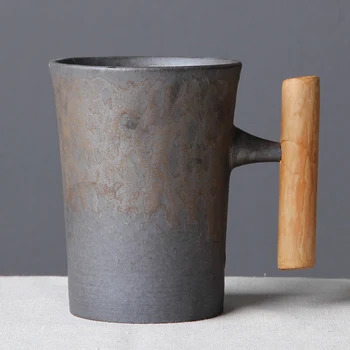 

BEAU-Creative Ceramic Coffee Mug Tumbler Rust Glaze with Wooden Handle Tea Milk Beer Water Cup Home Office Drinkware 330ML
