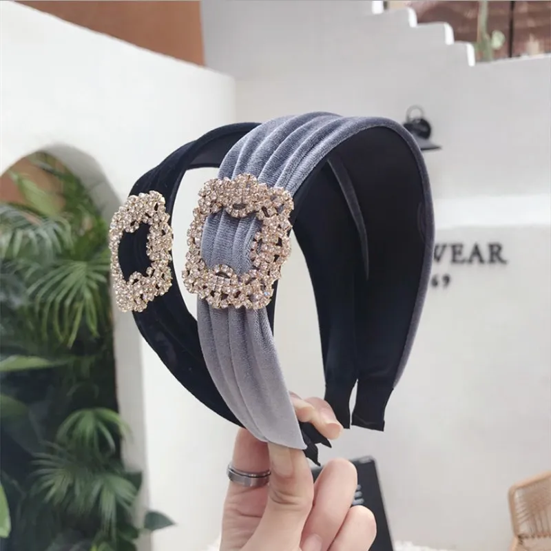 High-end boutique hair accessories women diamond super flash gold velvet wide-brimmed headband hairband girl hair band headwear