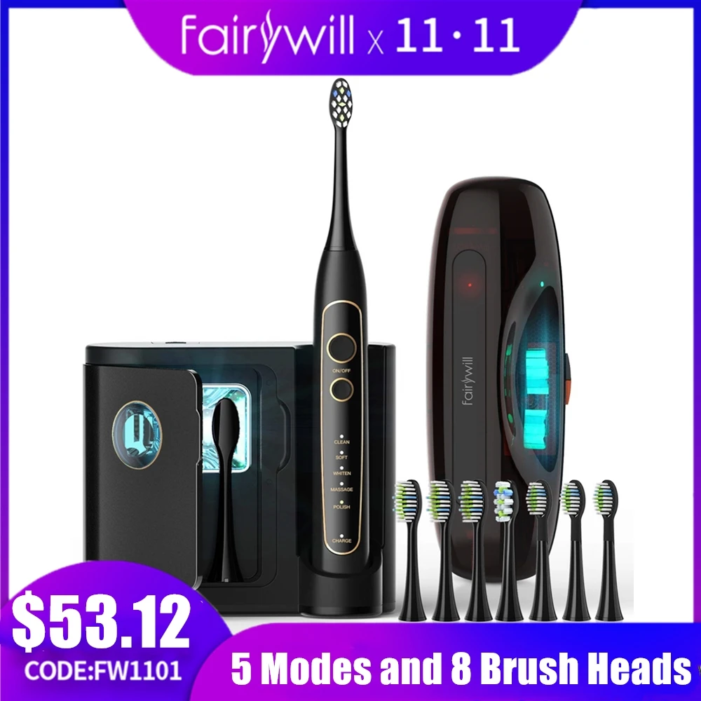 Fairywill Electric Toothbrush Ultra-Sonic Power Whitening Toothbrush with 5 Modes Wireless Charging 