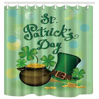 

Spring Decor, Shamrock Leaves and Hat for St. Patrick's Day Shower Curtains, Polyester Fabric Waterproof Bath Curtain, es,