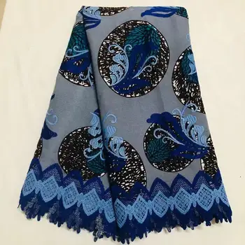 

high quality tulle lace mix african wax print 100% cotton Hot selling embroidery Ankara wax nigeria lace fabricc for dress!Ot-9
