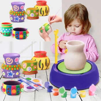 

New Hot Child Pottery Wheel Pottery Studio Craft Kit Artist Studio Ceramic Machine with Clay Educational Toy for Kids Beginners