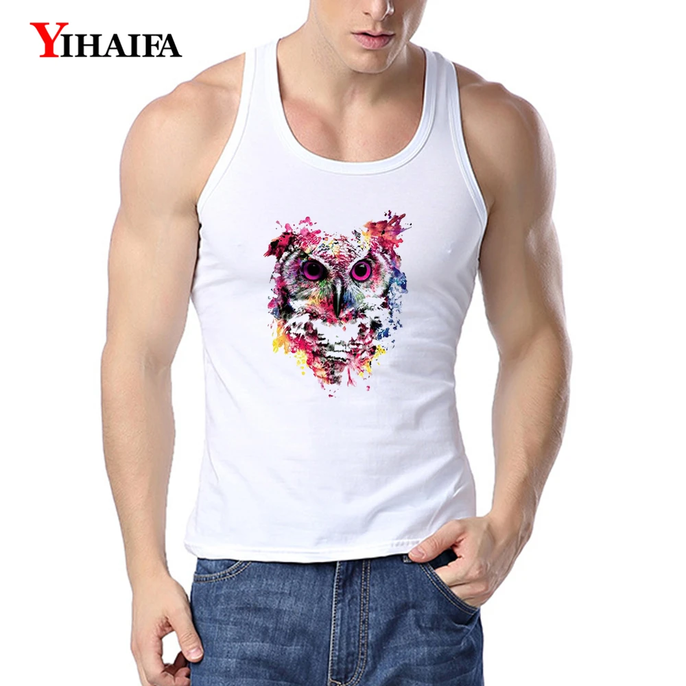 YIHAIFA мужская майка стильная Звездная сова с животным принтом Мужская рубашка для