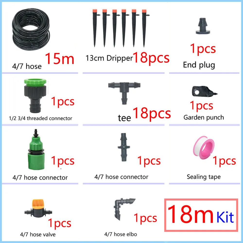 1/4" Hose Drip Irrigation System 360 Degree Adjustable 8 Hole Sprinkler Kit Garden Watering Inserting Ground Micro Flow Dripper