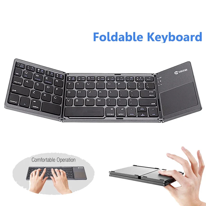 Folding Wireless Bluetooth Keyboard Rechargeable Keypad with Touchpad