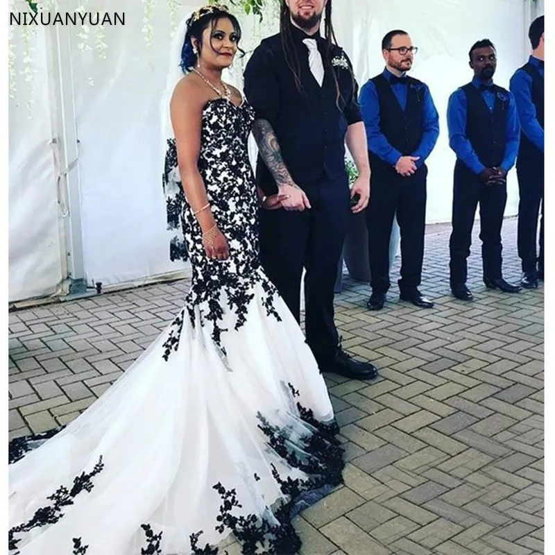 

Lace Black and White Wedding Dresses Mermaid Women Ivory African Plus Size Turkey Weeding Bridal Bride Gown Dresses