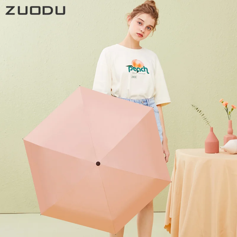 

ZUODU UV Protection Ladies Parasol Small Mini Pocket Portable Sunshade Umbrella Ultra Light Rain Sun Pink Girls Umbrella G5B