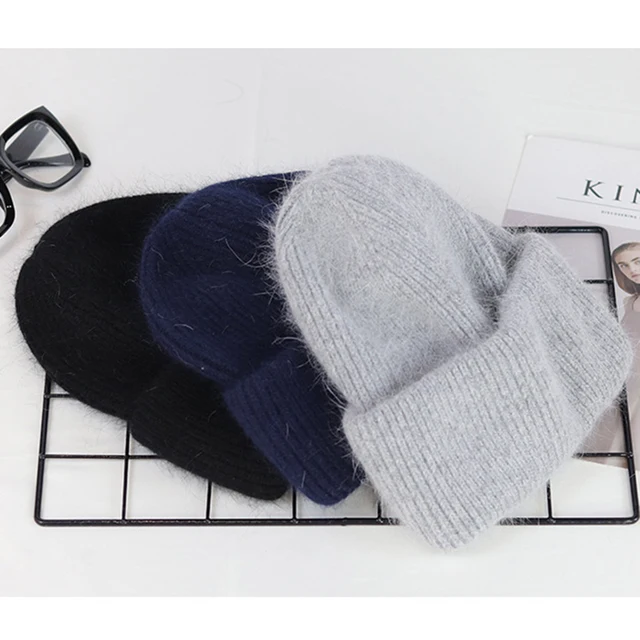 Unisex Solid Color Real Rabbit Fur Beanies Winter Hat For Woman Knit Bonnet Acrylic Woman Autumn Warm Skullies 3