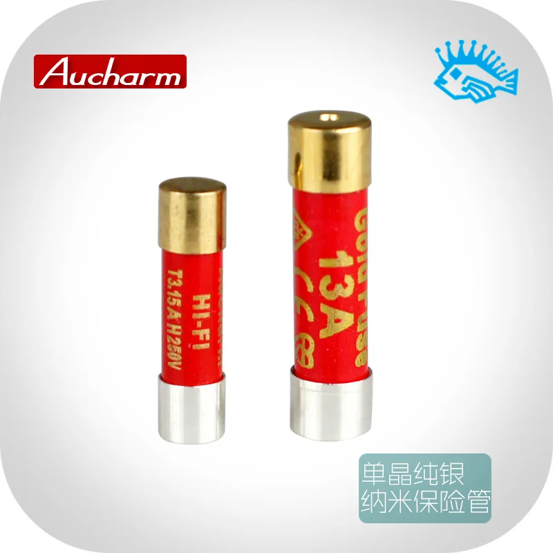 Aucharm-hifi Fusível de Áudio Prata Esterlina de Cristal Único Nano Fusível Tampa Banhada a Ouro 5×20 mm 6×25 mm 1pc