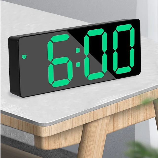 Reloj despertador Digital, reloj electrónico con espejo LED, pantalla de  gran número, relojes de mesa digitales con función de Control de voz -  AliExpress