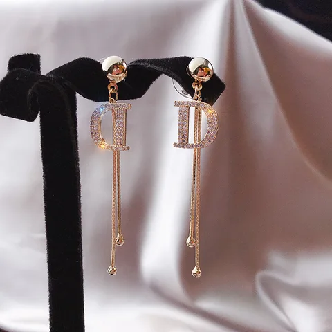 New Fashion Kortean Long Dangle Earrings For Women Full Crystal Pearl Tassel Drop Earring Vintage Gold Brincos Jewelry