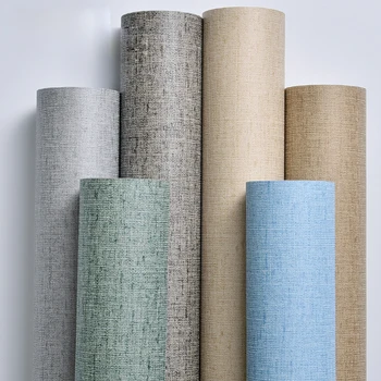 

Modern Simple Beige Linen Texture Plain Solid Wallpaper Roll Vinyl PVC Brief Pure Color Wall Paper Bedroom Living room Decor