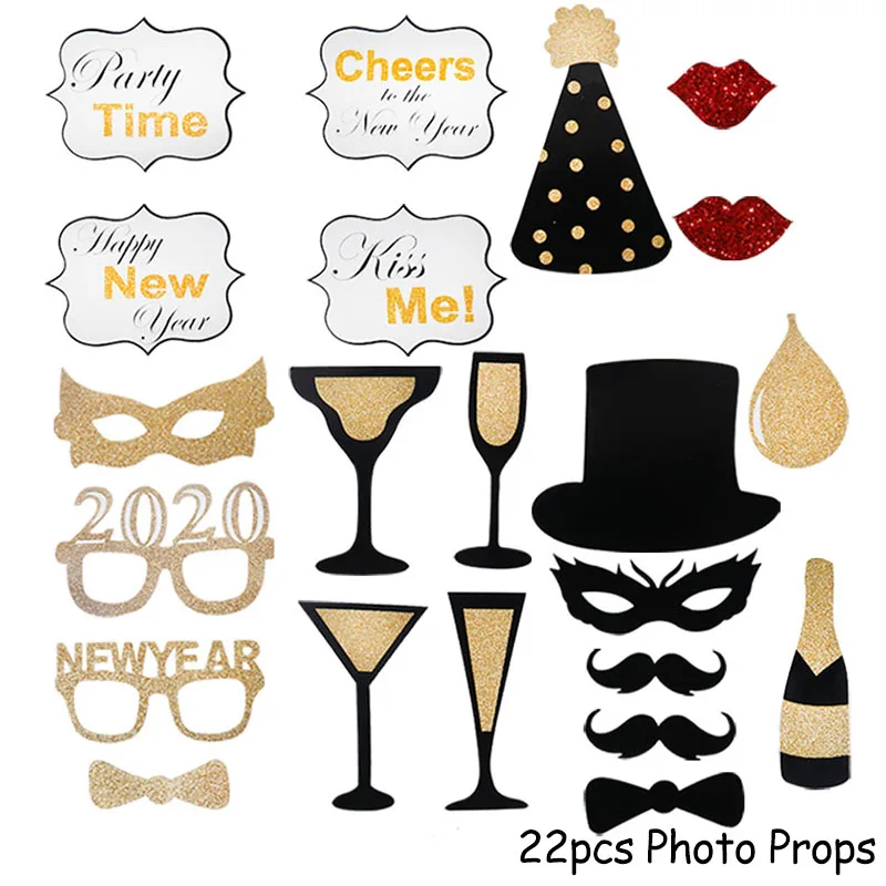 22pcs Photo Props Joy-Enlife рождественские украшения для дома новогодние вечерние украшения черный баннер фоторамка реквизит Navidad Nordica - Цвет: 22pcs Photo Props