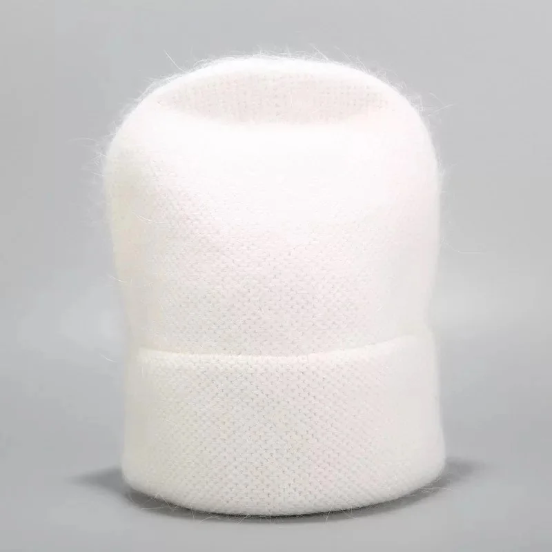 white OMEA НОВАЯ шапка из меха кролика ангоры Женская Шапка Лыжная Вязаная кашемировая зимняя Лыжная шапочка для мужчин подарок на Рождество хлопковые шапки для девочек розового цвета - Цвет: white