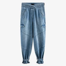 Весенние и летние осенние женские джинсы с боковой молнией и карманами, с высокой талией, с перекрестными пуговицами, женские джинсы с высокой талией