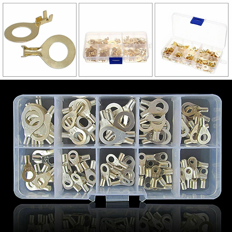 

Ring Cable Lug Battery Cable Ends Bare Copper Eyelets Cable Lug Tubular Ring Terminal Connectors 150pcs Kit