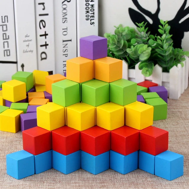 100pcs Wooden Building Blocks Stacking Game 1 Inch Rainbow Cubes Blocks Set  Preschool Learning Educational Toys For Toddlers Boys Girls