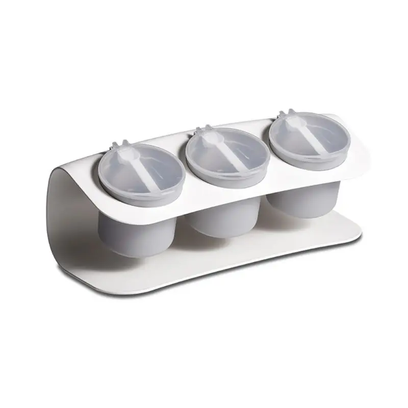 

1Set Household Seasoning Box 3 Grid Storage Container with Cover Spoon Rack Y1QB