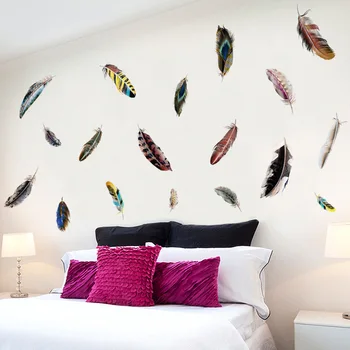 

Feather Wall Stickers Aesthetic Art Color Feathers Wall Decoration Room Bedroom Wall Wallpaper Self-adhesive Creativity 50*70cm