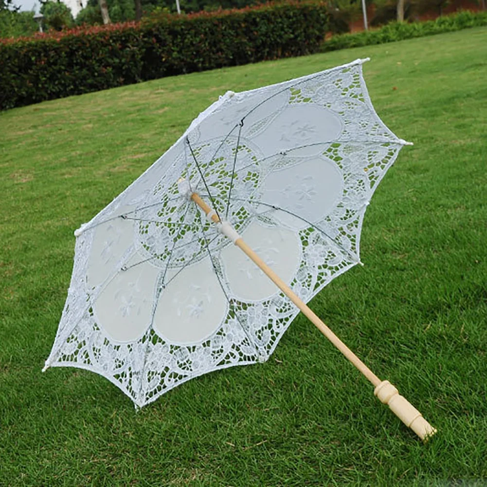 Decorative Umbrella Vintage Lace Cloth Wedding Bridal Umbrella Crafts White Beige Parasol Sun Umbrella Photography Props