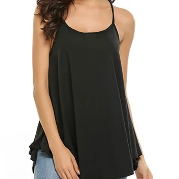 

Women Fashion Camisole 2019 Summer Clothing Spaghetti Strap Solid Color V-neck Long Length Size S To XXL Female Casual Tops