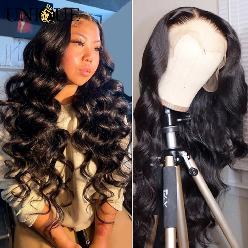 Parte dianteira do laço do corpo perucas do cabelo humano pré arrancadas perucas frontais do laço da onda do corpo brasileiro para a mulher preta