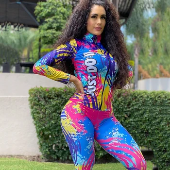 

Colors Graffiti Moto & Biker Sexy Two Piece Set Women Long Sleeve Zipper Coat Pants Suit 2020 Autumn New Casual Sport Plus Szie