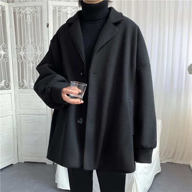 Winter Thick Woolen Coat Men Warm Fashion Solid Color Casual Woolen Jacket Man Wild Loose British Wind Woolen Coat Male M-2XL