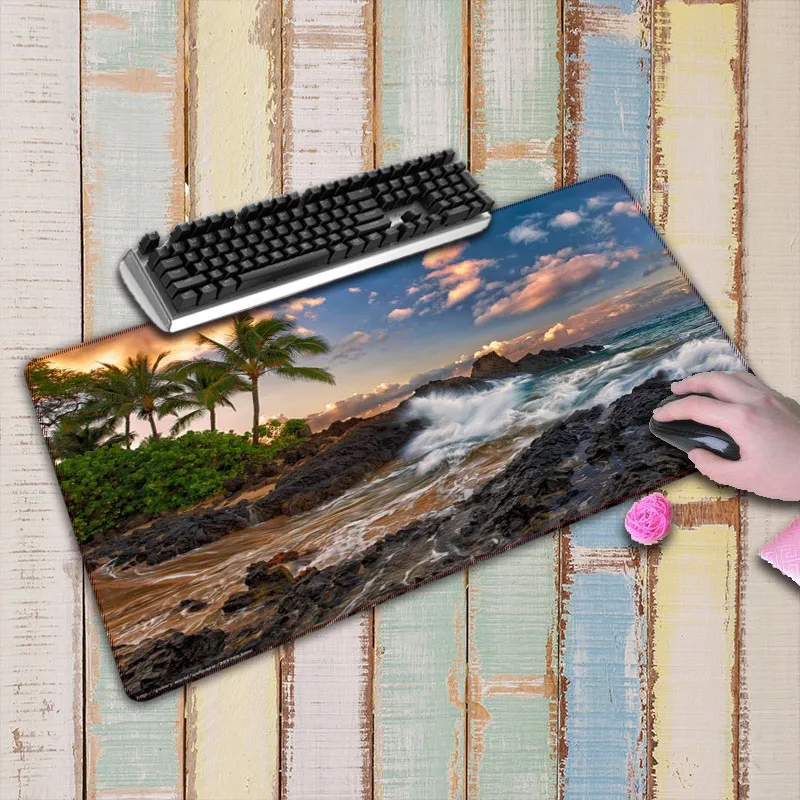  Sea Palm Large Gaming Mouse Pad Rubber Lock Edge Customer Computer Desk Gamer Mousepad Mat For Notb