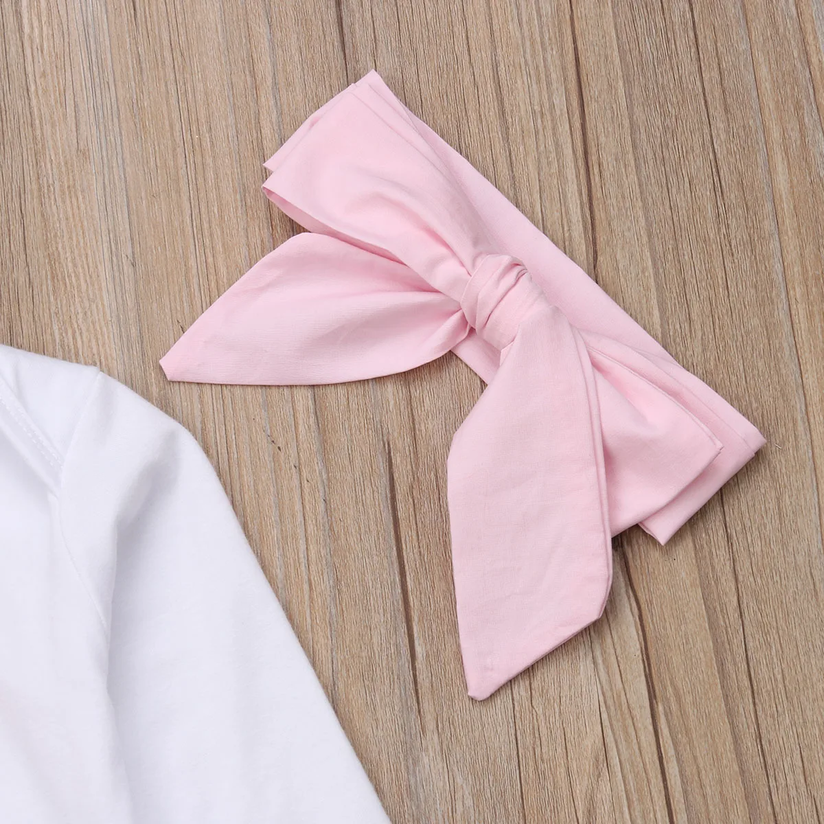 PatPat Spring Autumn Cotton Newborn Letter Print Long Sleeve Jumpsuit Solid Color Pants Bow Headband Set Crawler Suit