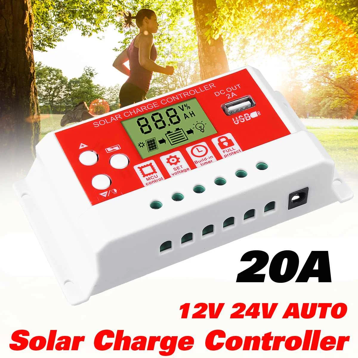 

20A 12V/24V AUTO Solar Charge Controller LCD Display PWM USB Solar Panel Regulator Charge Controller
