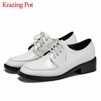 

Krazing Pot genuine leather European style fashion brand leisure shoes round toe med heels fashion streetwear women pumps L02