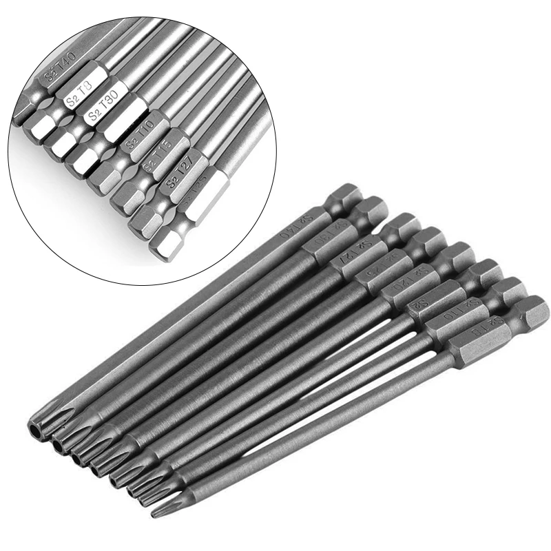 8pcs 100mm Screwdriver Bits Long 1/4&quot Hex T8-T40 Magnetic Torx Driver Non-slip | Инструменты
