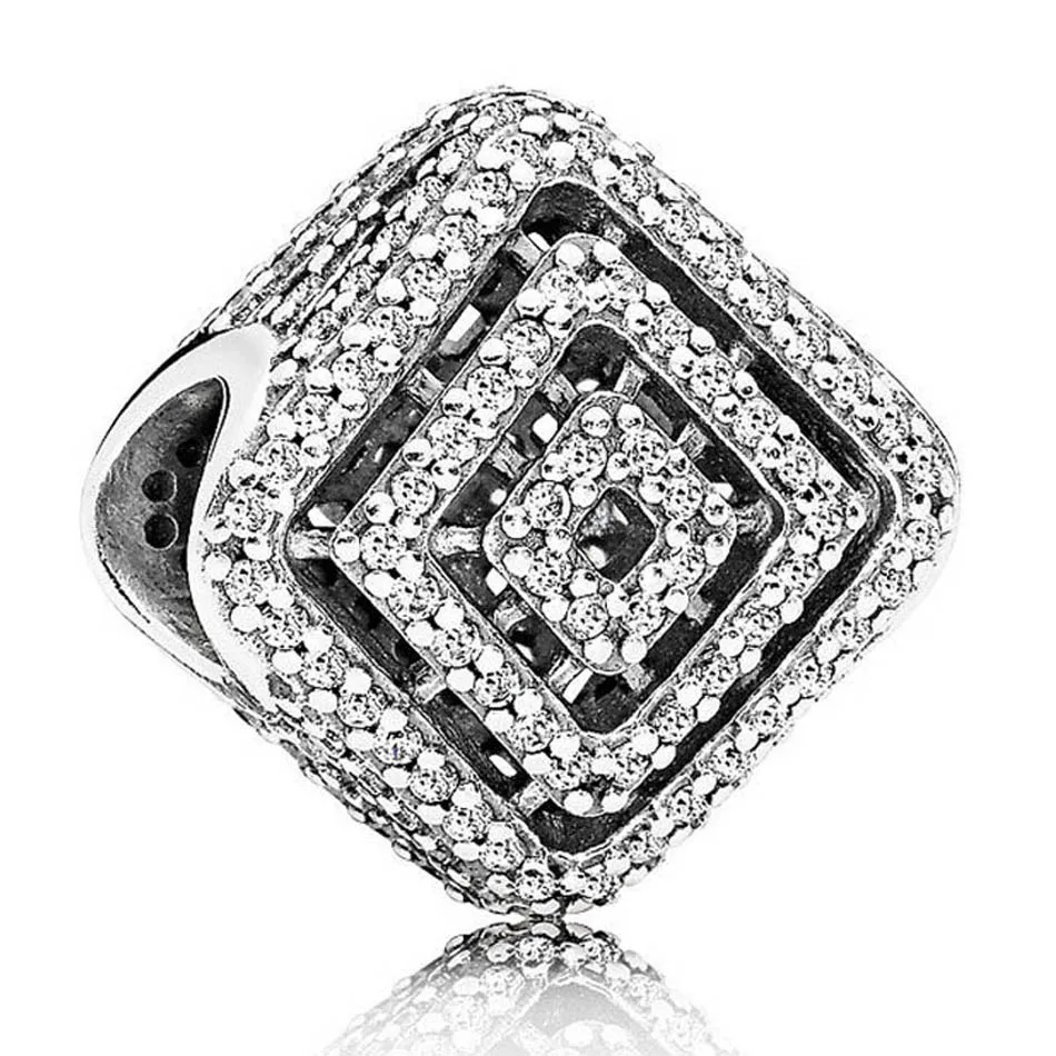 

Authentic S925 Sterling Silver Bead Geometric Lines Charms fit Lady BraceletBangle Pave Clear CZ Girl Gift