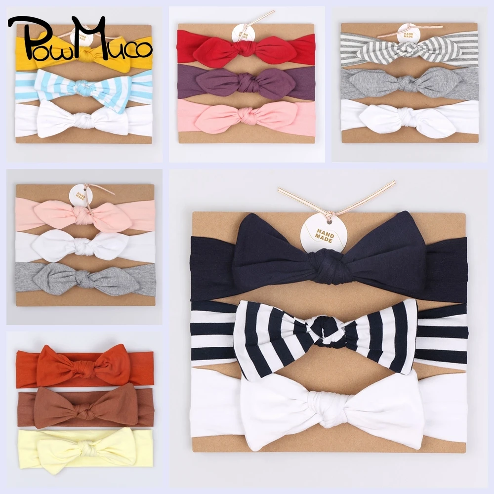 

Powmuco 3pcs/lot Fashion Striped Bunny Ears Newborn Headband Handmade Bowknot Elastic Baby Girls Hairband Kids Hair Accessories