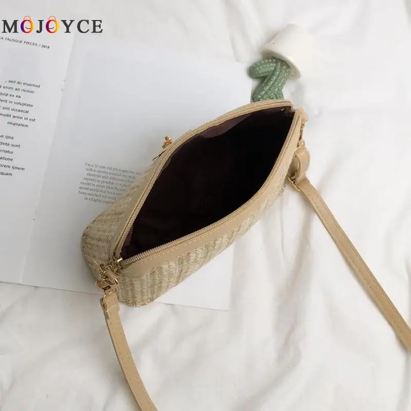 Модная соломенная сумка через плечо Boho пляжные сумки на молнии летняя плетеная Сумка из ротанга для женщин