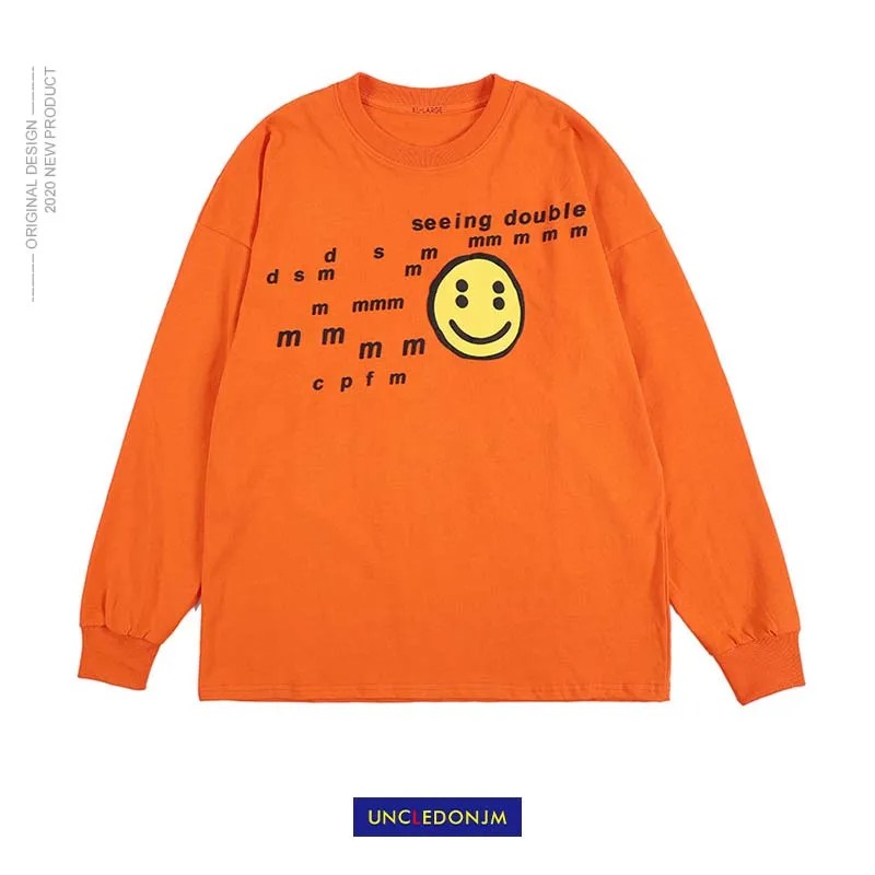 UNCLEDONJ Smile face t-shirts HIP HOP T-Shirt Men Fashion Autumn New Long Sleeve O-neck T shirt Top Tees Punk Tshirt LF-IH19351 | Мужская