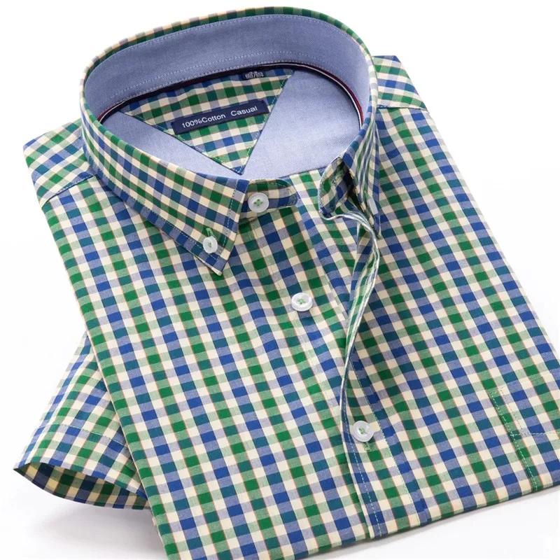 100% cotton summer men's shirt Men's business casual plaid short-sleeved shirt Oversize 8XL 9XL 10XL 9 color options cotton shirt men casual shirt