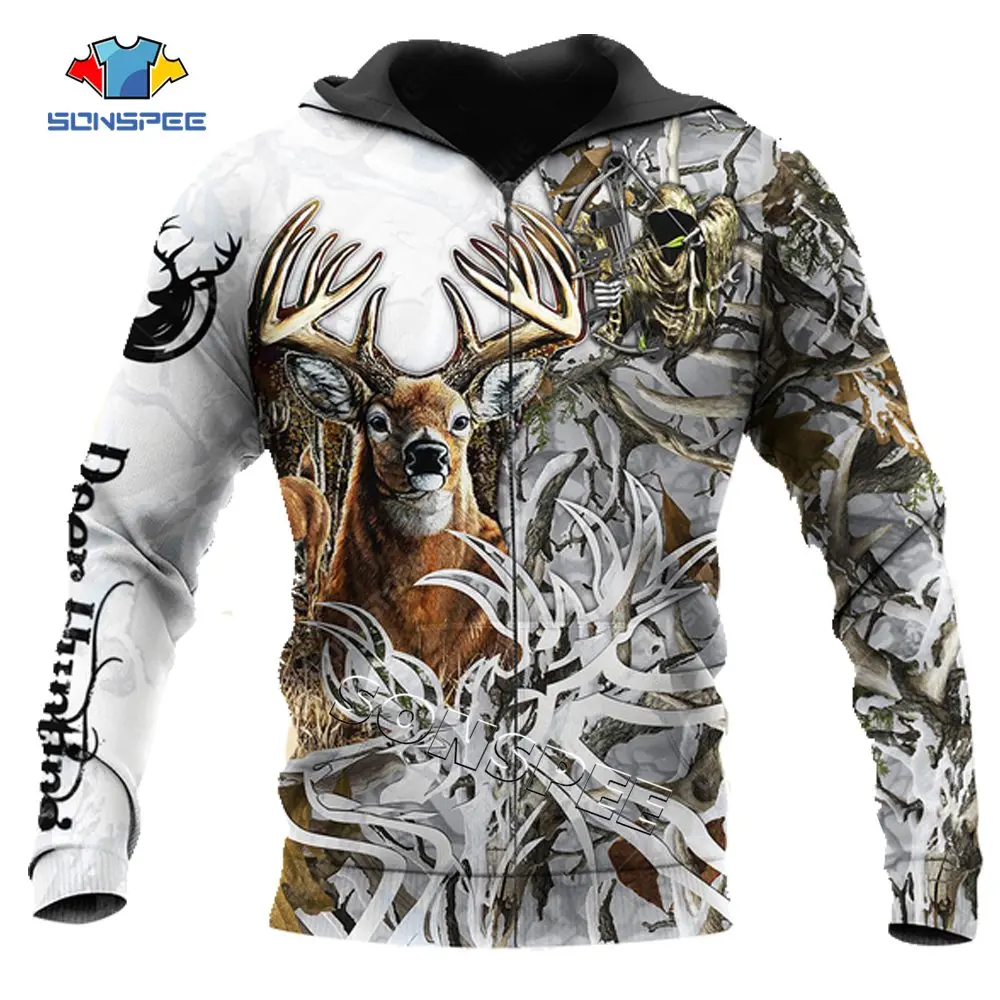 Белая охотничья камуфляжная толстовка с капюшоном и 3D принтом оленя SONSPEE модные