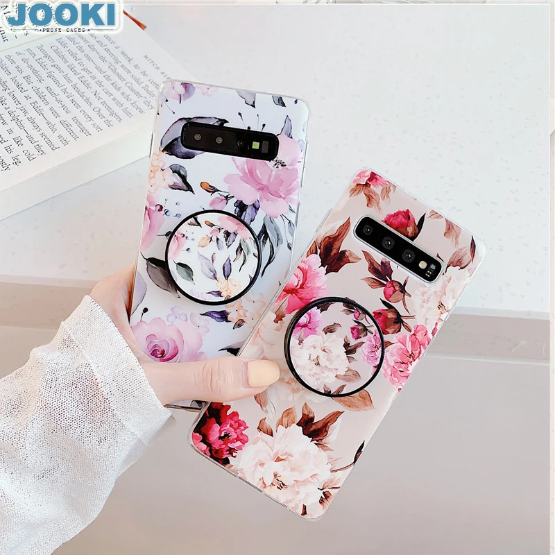 

Folding Kickstand Matte IMD soft shell Case Cover for Samsung S10Plus mobile phone shell S9 retro flower protection sleeve A70